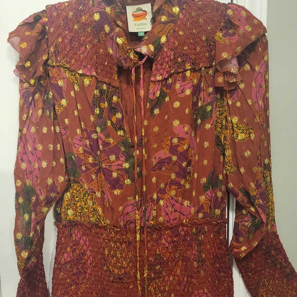 Farm Rio Bannana Flowers Smocked Mini Dress Size Small - Picture 13 of 16